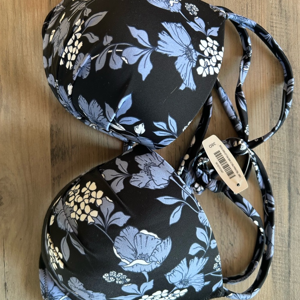 Floral Black and Blue Women's Bikini Top